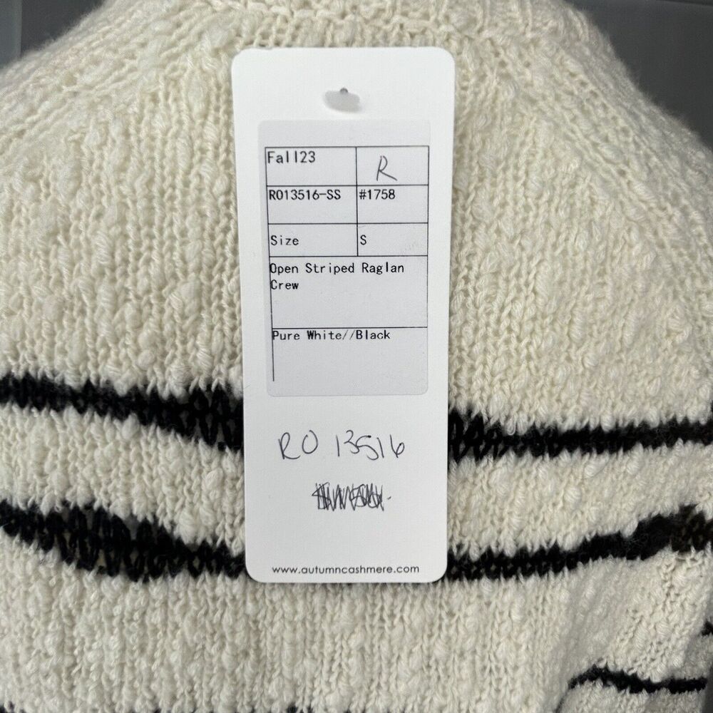 New AUTUMN CASHMERE Striped Crew Neck Sweater Size S Cream Navy Blue Long Sleeve - Picture 7 of 10
